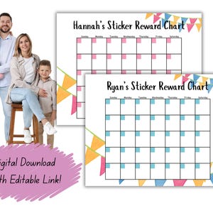 Stickerbeloningstabel! Leuke blanco kalenderpagina's voor kinderen, grafieken om kinderen te motiveren