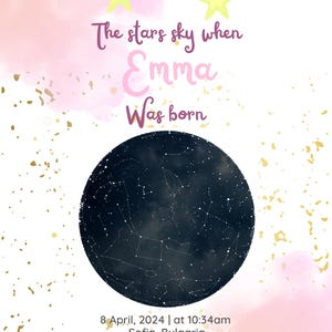 Póster de mapa estelar personalizado, mapa de constelaciones, carta estelar, regalo de cumpleaños para bebé, regalo de cumpleaños para niño, carta astral, diseño imprimible