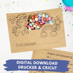 Unicorn invitation children&#39;s birthday print template for Cricut plotter file children&#39;s birthday digital download PDF PNG