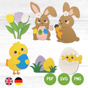 Easter bunny craft template Easter crafts with kids Easter crafts chicks tulips PDF template plotter SVG