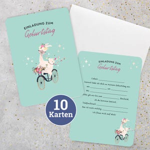 Set of 10 birthday invitations Alpaca invitation cards Children&#39;s birthday card Children&#39;s birthday cards