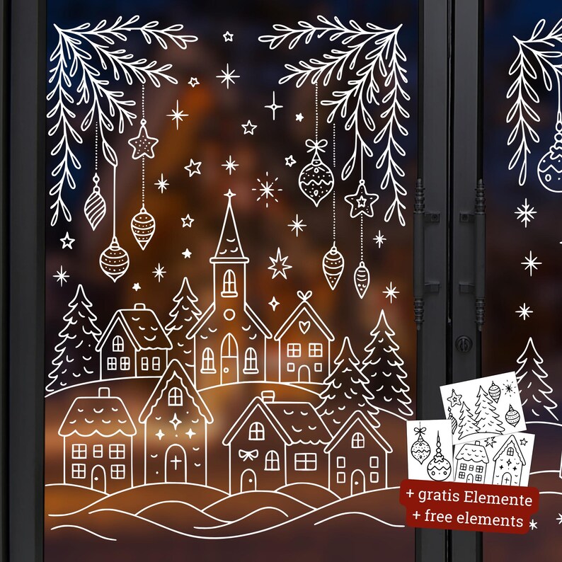 Chalk Art Christmas Window Painting Christmas Village Window Art - Etsy