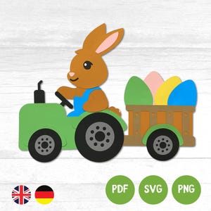 Easter bunny craft template Easter craft with kids Easter craft Easter bunny with tractor PDF template plotter SVG