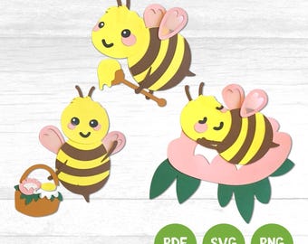 Bienen Frühling Bastelvorlage Ostern basteln mit Kindern basteln Bienen PDF Vorlage Plotter SVG