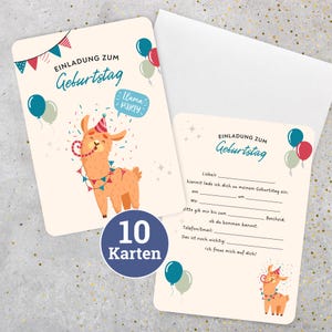 Set of 10 birthday invitations Alpaca invitation cards Children&#39;s birthday card Children&#39;s birthday cards