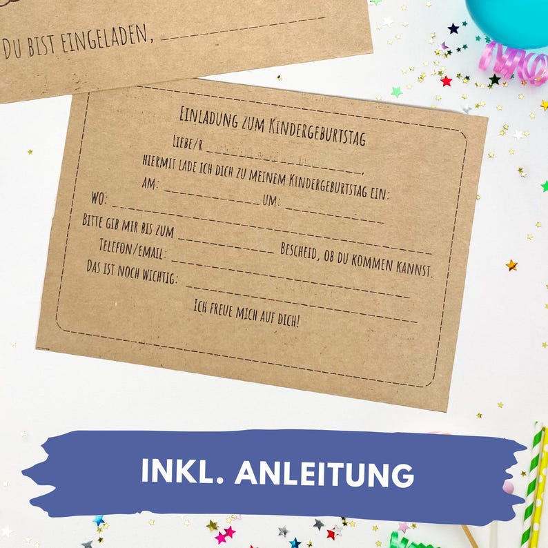 Bastelvorlage für eine Einladung zum Kindergeburtstag mit Traktor-Motiv. Die Rückseite kann einfach per Hand ausgefüllt werden