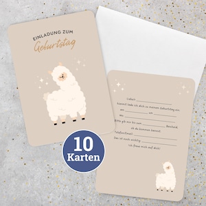 Set of 10 birthday invitations Alpaca invitation cards Children&#39;s birthday card Children&#39;s birthday cards