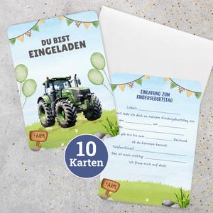 Set of 10 birthday invitations tractor invitation cards children&#39;s birthday card children&#39;s birthday cards