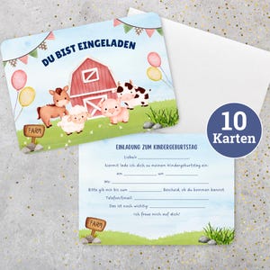 Set of 10 birthday invitations farm invitation cards children&#39;s birthday card children&#39;s birthday cards