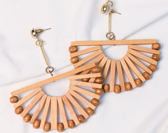 Natural Fan Wooden Boho Earrings, Boho Dangle Earrings for Women, Wooden Earrings, Wood Earrings, Wooden Earrings for Women