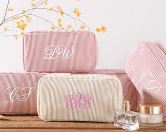 Personalized Embroidered Make Up Bag, Custom Corduroy Cosmetic Bag, Monogrammed Makeup Bag, Bridesmaid Gifts, Bachelorette Gift,Wedding Gift