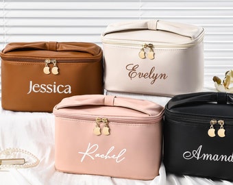 Embroidered Makeup Bag, Embroidered Leather Cosmetic Bag, Bachelorette Party Gifts, Bridesmaid Gifts, Makeup Organizer, Bridal Shower Gift