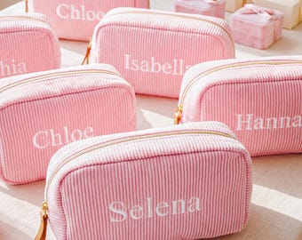 Embroidered Corduroy Makeup Bag,Personalized Embroidered Cosmetic Bags,Monogram Toiletry Makeup Bag,Bridesmaid Gifts,Bachelorette Party Gift