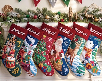 Personalized Vintage Needlepoint Christmas Stockings,2026 Embroidered Name Family Stocking,Christmas Gifts