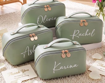 Personalized Embroidered Leather Makeup Bag,Custom Name Large Cosmetic Bag,Christmas Gifts