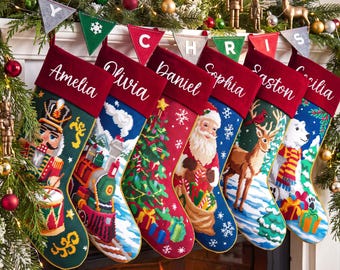 christmas stocking personalized,2026 vintage needlepoint christmas stockings, embroidered family stockings,christmas gifts