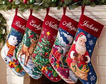 2026 Embroidered Christmas Stocking,Personalized Vintage Needlepoint Christmas Stockings,Christmas Gifts
