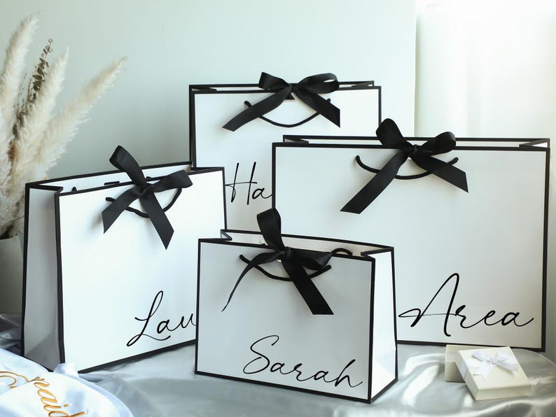 Personalized Name Gift Bags, Ribbon Tie Rope Gift Bags, Thank You Gift Bags, Birthday Gift Bags, Wedding Gift Bags, Bridesmaid Gift Bags image 1