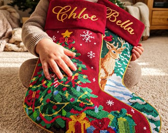 christmas stocking personalized,2026 vintage needlepoint christmas stockings, embroidered family stockings,christmas gifts