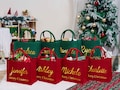 Personalized Christmas Gift Bags,Red Burlap Christmas Gift Bag,Christmas Party Bags,Christmas Sacks,Holiday Party Favors,Christmas Eve Gifts