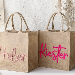 Personalisierte Brautjungfer Tragetaschen, Benutzerdefinierte Jute Geschenk Tasche, Strand Tragetasche, Junggesellinnenabschied Tasche, Brautjungfer Vorschlag Geschenk, Hochzeitsgeschenk Tasche