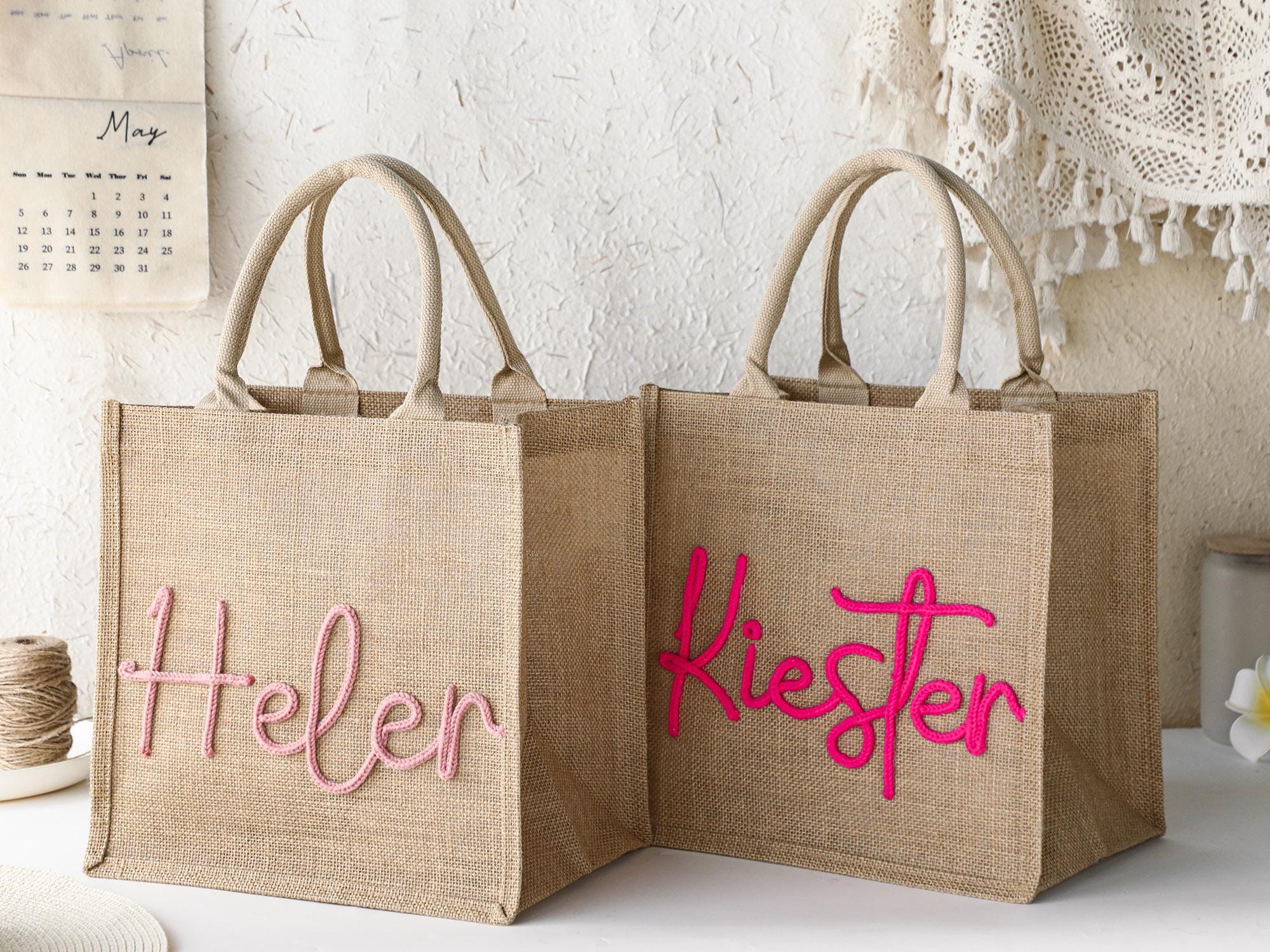 Personalized Bridesmaid Tote Bags,Custom Burlap Gift Bag,Beach Tote Bag,Bachelorette Party Bag,Bridesmaid Proposal Gift,Wedding Gift Bag