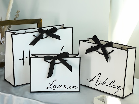 Custom Name Gift Bags, Wedding Gift Bags, Bridesmaid Gift Bags, Thank You Gift Bags, Birthday Gift Bags, Ribbon Tie Rope Gift Bags