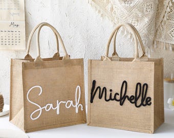Personalized Bridesmaid Gift Bags,Custom Burlap Gift Bag,Beach Tote Bag,Bachelorette Party Bag,Bridesmaid Proposal Gift,Wedding Gift Bag