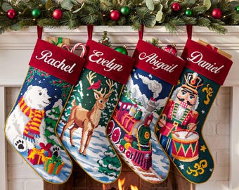 Personalized Vintage Needlepoint Christmas Stockings,2026 Embroidered Name Family Stocking,Christmas Gifts
