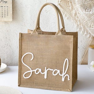Personalized Burlap Bags, Custom Name Jute Bag, Bridesmaid Gift Bags, Bachelorette Party Favors, Monogram Beach Tote Bag, Wedding Gifts Bag