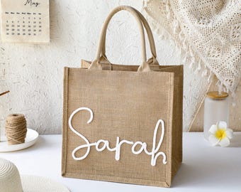 Personalized Burlap Bags, Custom Name Jute Bag, Bridesmaid Gift Bags, Bachelorette Party Favors, Monogram Beach Tote Bag, Wedding Gifts Bag