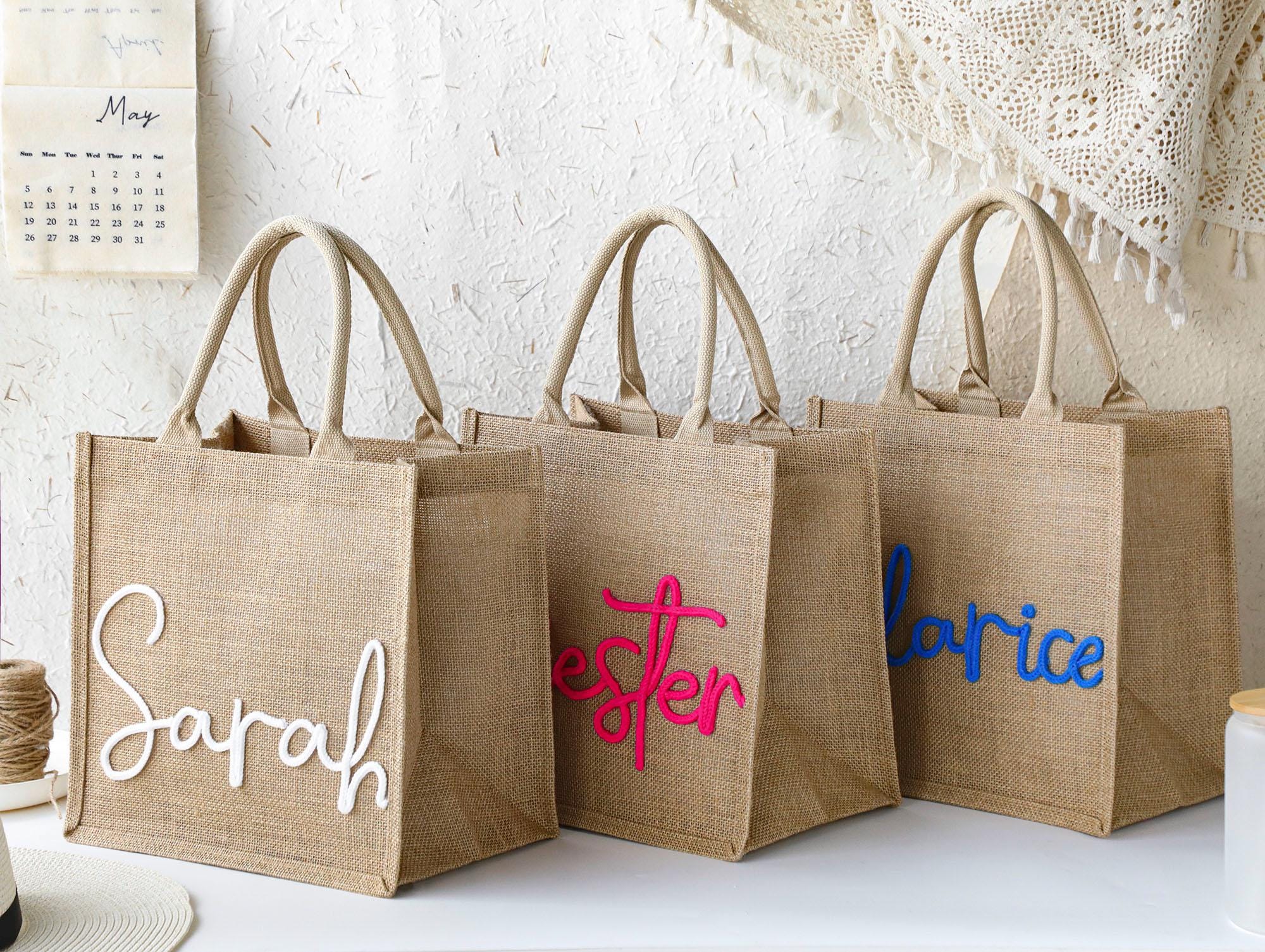 Personalized Bridesmaid Gift Bags,custom Burlap Gift Bag,beach Tote Bag ...