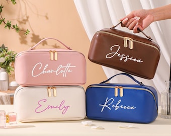 Personalized Embroidered Leather Makeup Bag, Custom Cosmetic Bag, Bridal Party Gifts, Bridesmaid Gifts, Makeup Organizer, Bridal Shower Gift