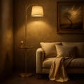 Brass Floor Lamp with Tray, Linen Shade, Dimmable LED
