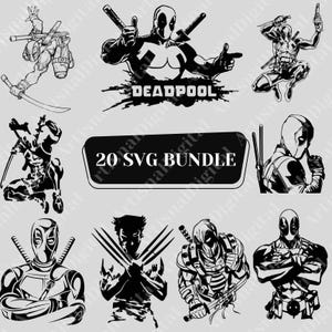 Deadpool SVG Bundle ,Superhero Birthday svg , Superhero T Shirt ,Deadpool and Wolverine PNG ,Kids Birthday PNG ,Superhero Clipart Download