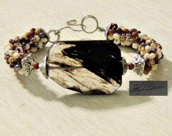 Coiled Wire Wrapped Faceted Smokey Quartz "Arizona Mountains Grandeur" Beaded Cuff Bracelet 8". Free Shipping with US