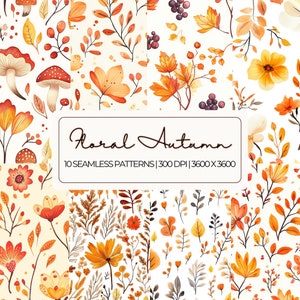Watercolor Autumn Seamless Pattern | Floral Printable Paper | Pumpkin Scrapbook Paper | Autumn Leaves Seamless Pattern | Autumn PNG