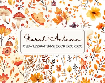 Watercolor Autumn Floral Seamless Pattern: Printable Scrapbook Paper (PNG)