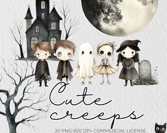 Cute Watercolor Halloween Clipart Bundle | Pumpkin Clipart | Witch | Vampire PNG | Ghost PNG | Kids Halloween Decor | Spooky Clipart Bundle
