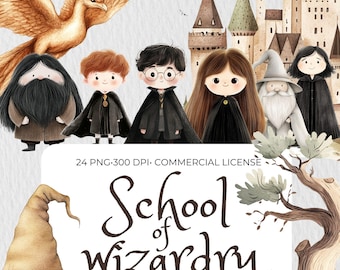 Watercolor Wizard School Clipart: Magic PNG Bundle (Digital Download)