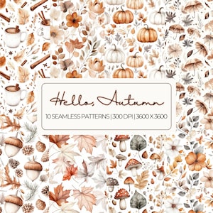 Autumn Seamless Pattern, Autumn Printable Paper, Pumpkin Scrapbook Paper, Fall Digital Paper, Autumn Leaves Seamless Pattern, Pumpkin JPG