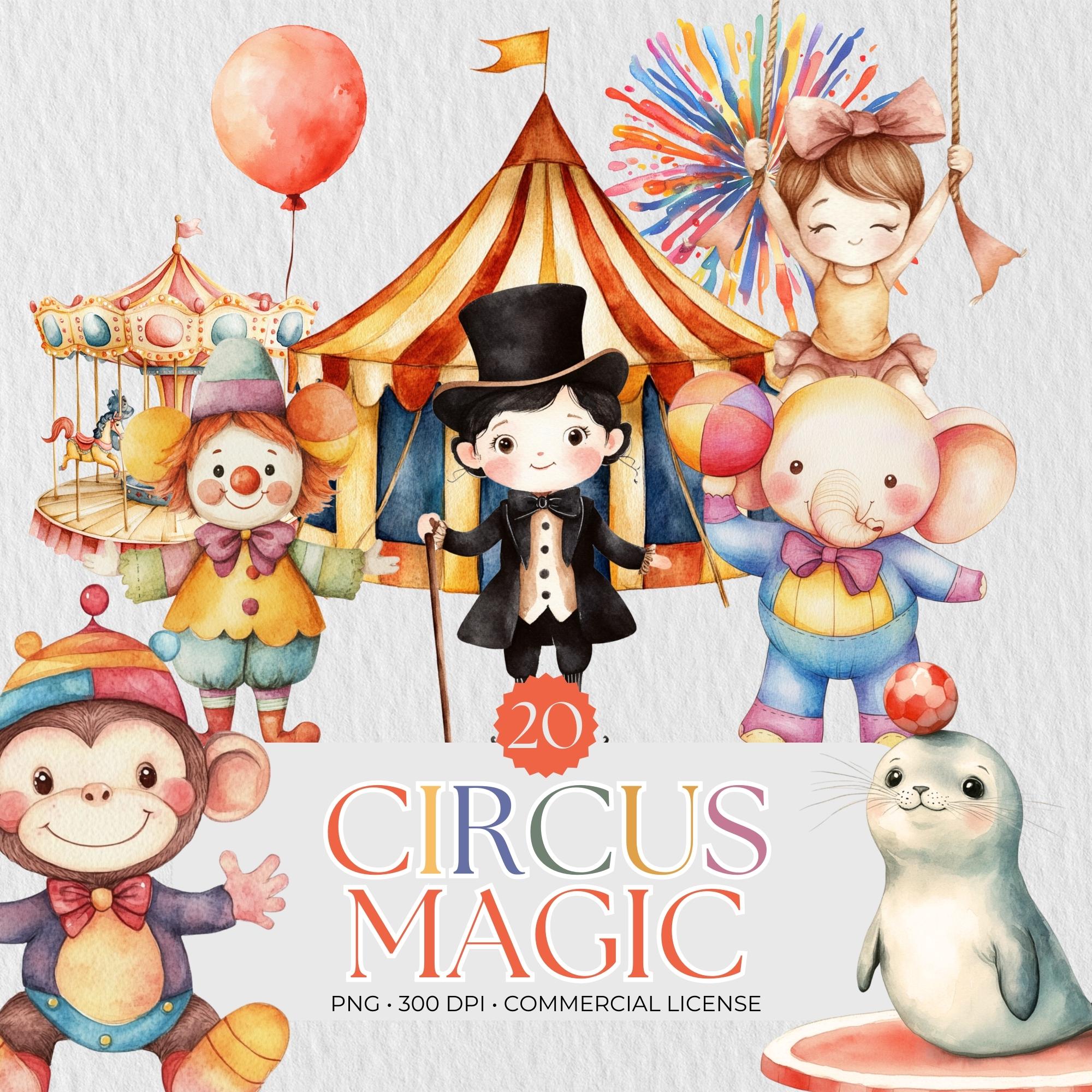 Circus Nursery Clipart | Circus Animals Watercolor Clipart | Showstar Clipart PNG | Baby Nursery Art | Watercolor Carnival Commercial Use