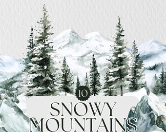 Watercolor Snowy Mountain Clipart: Winter Landscape PNG (Digital Download)