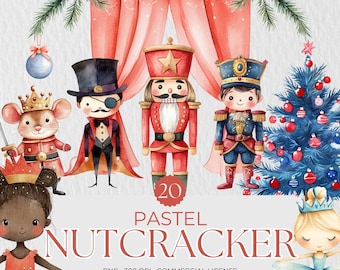Watercolor Nutcracker Clipart: Pastel Christmas PNG Set (Digital Download)