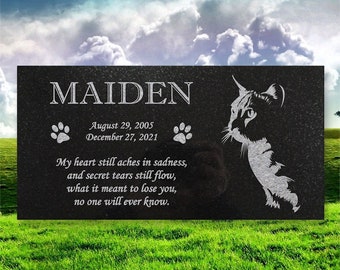 Personalized Cat Memorial - Granite Stone Pet Grave Marker - 6x12 - Maiden