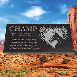 Personalized Granite Horse Memorial - Granite Stone Pet Grave Marker - 6x12 - Champ