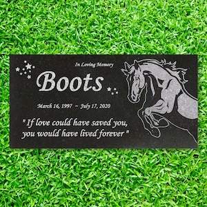 Personalized Horse Memorial Horse Memorial Granite Stone Pet Grave Marker Engraved Headstone Custom Engraved Garden Memorial Stone - Boots