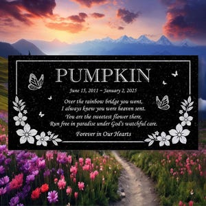 Personalized Dog Memorial Cat Memorial Granite Stone Pet Grave Marker Engraved Headstone Custom Engraved Garden Memorial Stone - Pumpkin