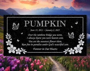 Personalized Pet Memorial Stone - Engraved Granite Dog Cat Grave Marker - Pumpkin