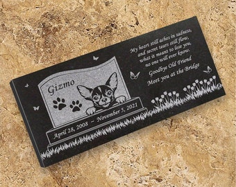 Chihuahua Personalized Dog Memorial - Granite Stone Pet Grave Marker - 6x12 - Gizmo